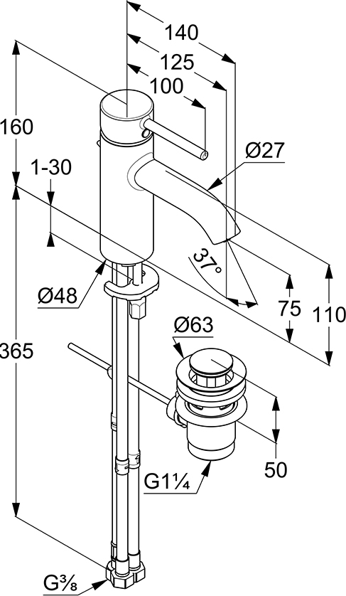 Смеситель для раковины Kludi Bozz 382770576, хром