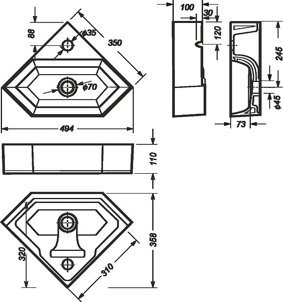 Раковина Sanita Luxe Line LIN35SLWB01, белый