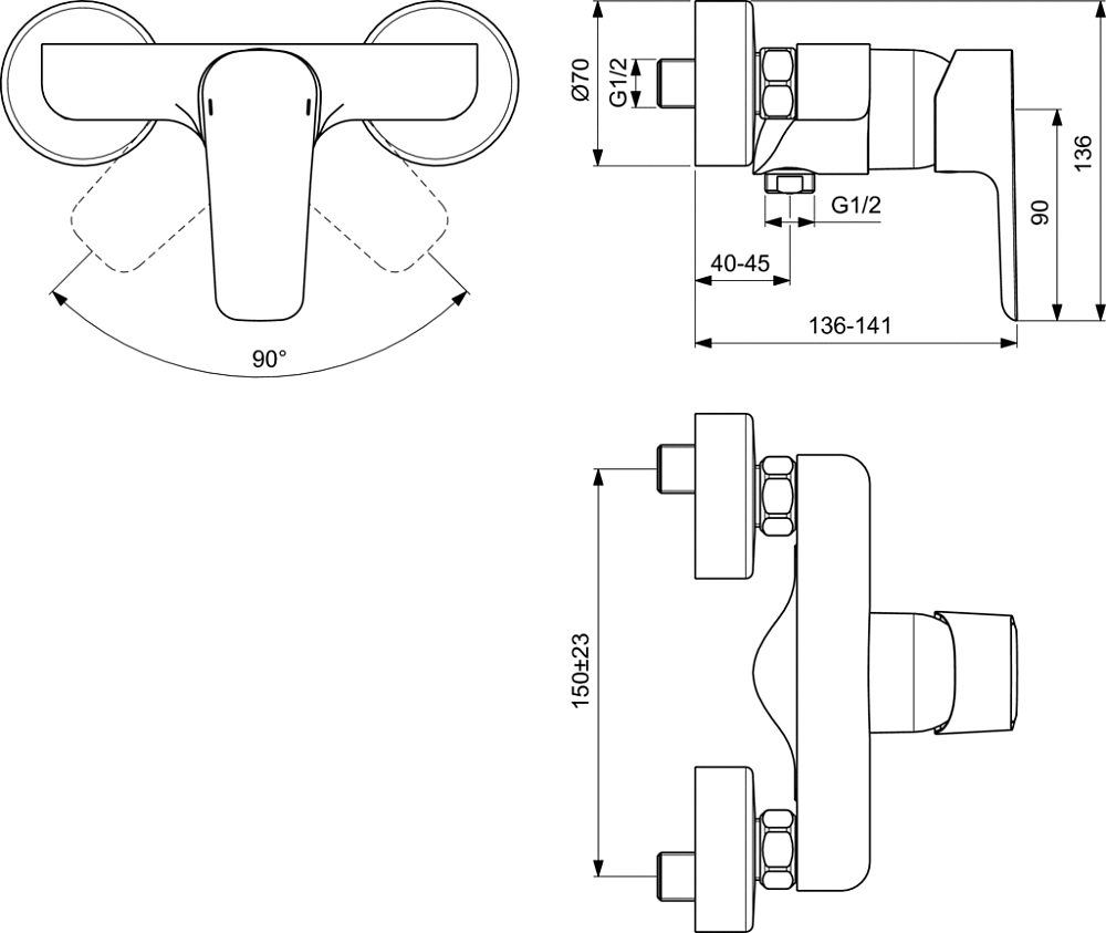 Смеситель Ideal Standard CERAPLAN III B0716AA для душа, хром