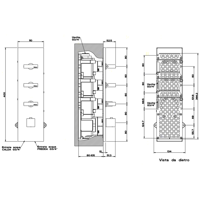 Смеситель для душа Gessi Rettangolo 43026#031 термостатический, хром