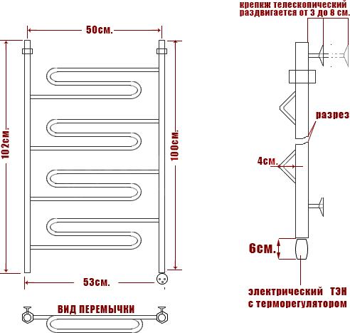 Полотенцесушитель электрический Ника Curve ЛZ 100/50-4