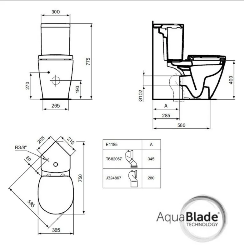 Напольный унитаз Ideal Standard Connect AquaBlade® E042901 с бачком E785601, безободковый