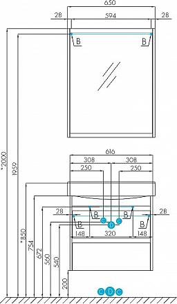 Тумба с раковиной Aquaton Нортон 65 1A2488K0NT010, белый глянец