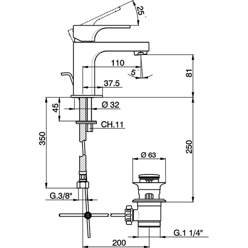 Смеситель для раковины Cisal Cubic CU00051121 хром