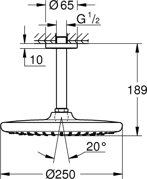 Верхний душ с кронштейном Grohe Tempesta 26669000, хром / белый