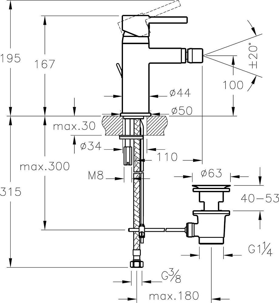 Смеситель VitrA Minimax S A41988EXP для биде