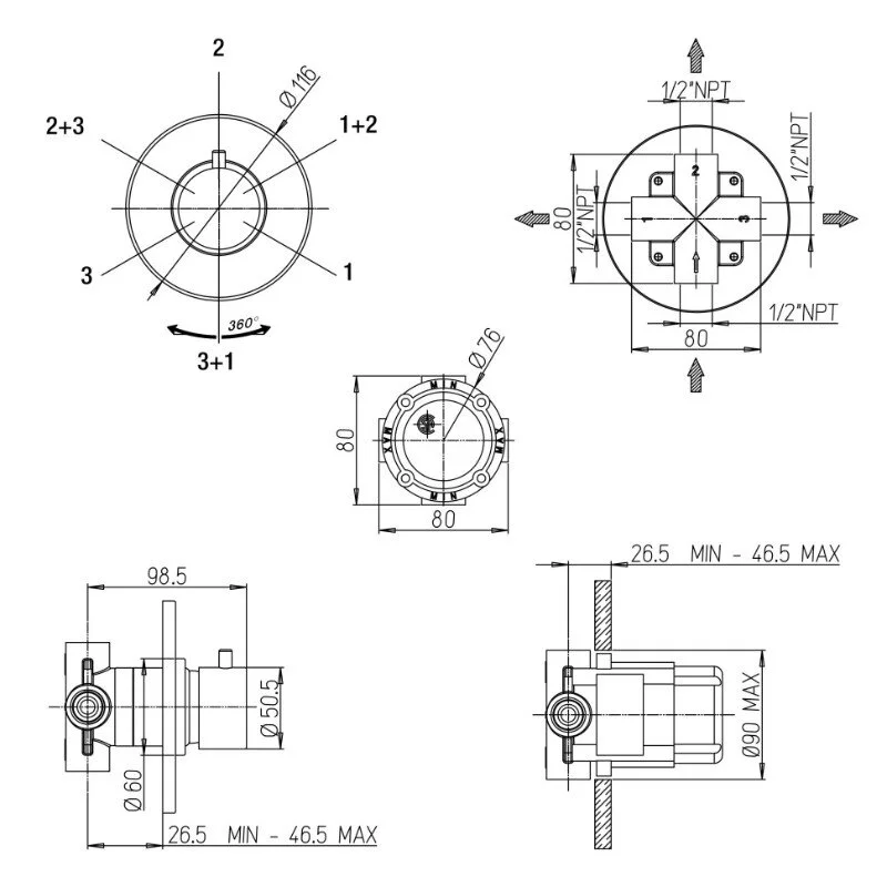 Переключатель потоков для душа Paini COX 78PZ471 черный