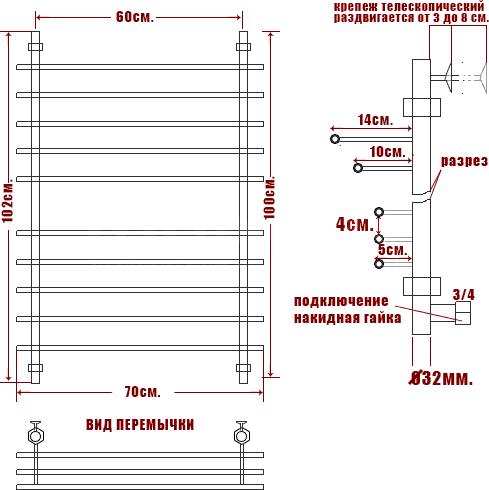 Полотенцесушитель водяной Ника Bamboo ЛБ3 100/60-10