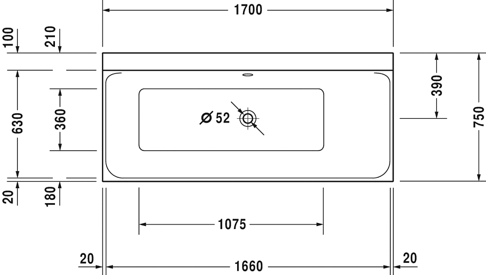 Акриловая ванна Duravit P3 Comforts 170x75 700376 с ножками 790100