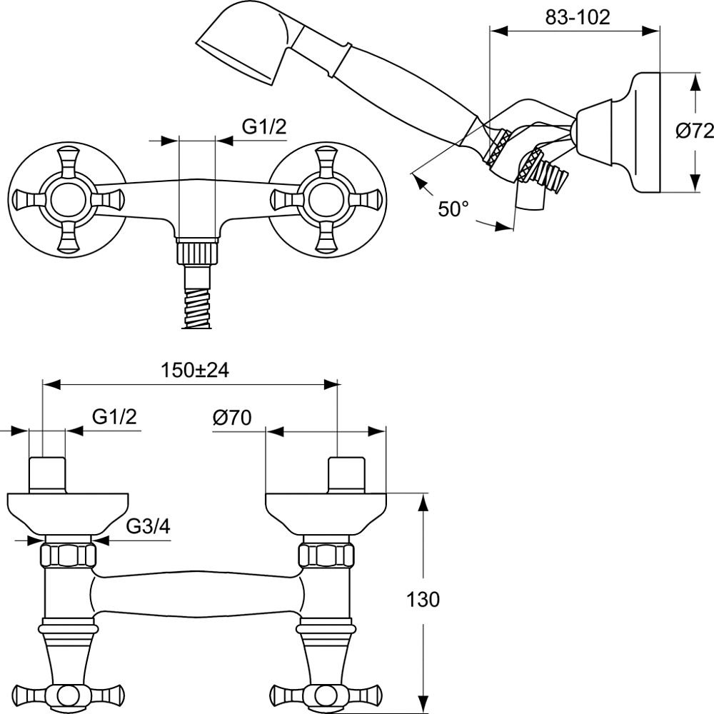 Смеситель Ideal Standard B9835AA B9659LS для душа, хром , золото, белый