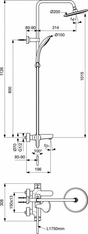 Душевая система Ideal Standard IdealRain BC525XG, чёрный матовый