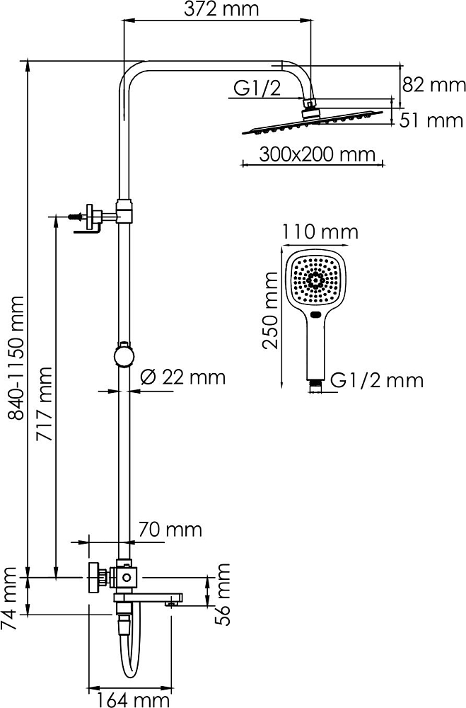 Душевая система Wasserkraft A199.069.065.087.CH Thermo, хром