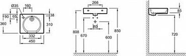 Раковина Jacob Delafon Odeon Rive Gauche 45 EGN112-00, белый