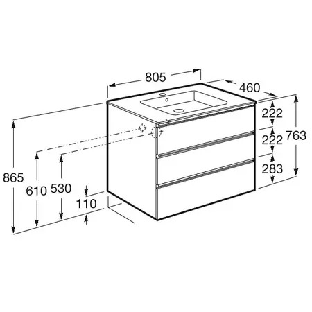 Тумба с раковиной Roca The Gap 80 ZRU9307580 + смеситель, белый глянец