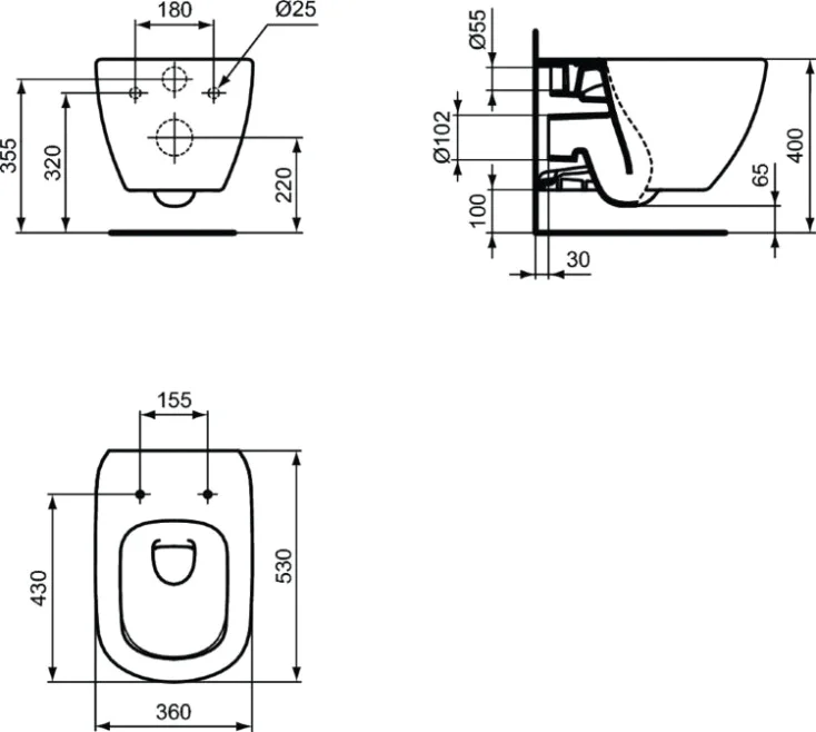 Унитаз подвесной Ideal Standard Tesi T0079V3 безободковый, черный матовый