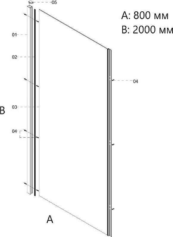 Боковая стенка Creto Nota 80x200 см 122-SP-800-C-B-6, стекло прозрачное профиль черный