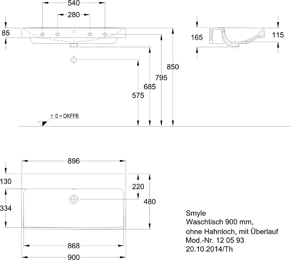 Раковина 90 см Geberit (Keramag) Smyle 120593000, белый