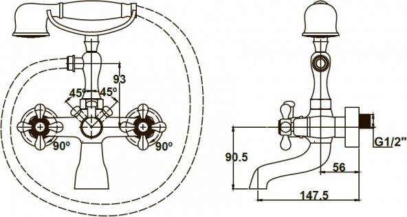 Смеситель KAISER Carlson Style 44222-3/44223-3 GOLD для ванны с душем