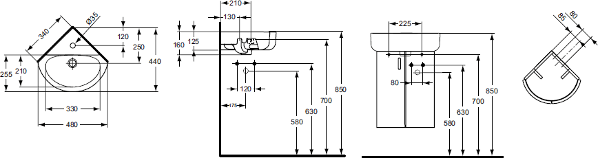 Рукомойник Ideal Standard Connect E793101 угловой