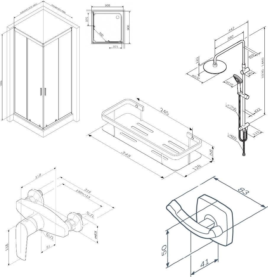 Комлпект ограждение AM.PM Gem 90x90 WK90EO, черный