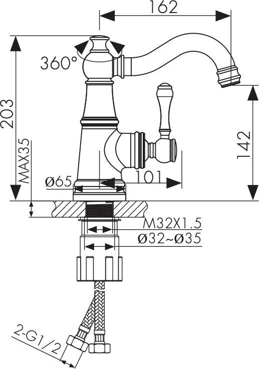 Смеситель для раковины Kaiser Aria 03011-3, золото