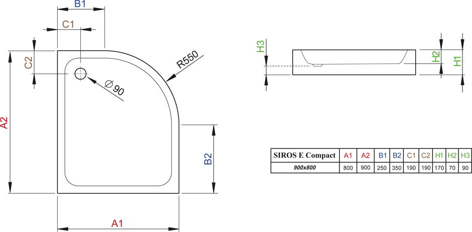 Поддон для душа Radaway Siros E90x80 compact L