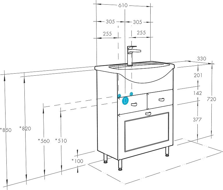 Тумба с раковиной Aquaton Норма 65 1A0549K1NO010, белый