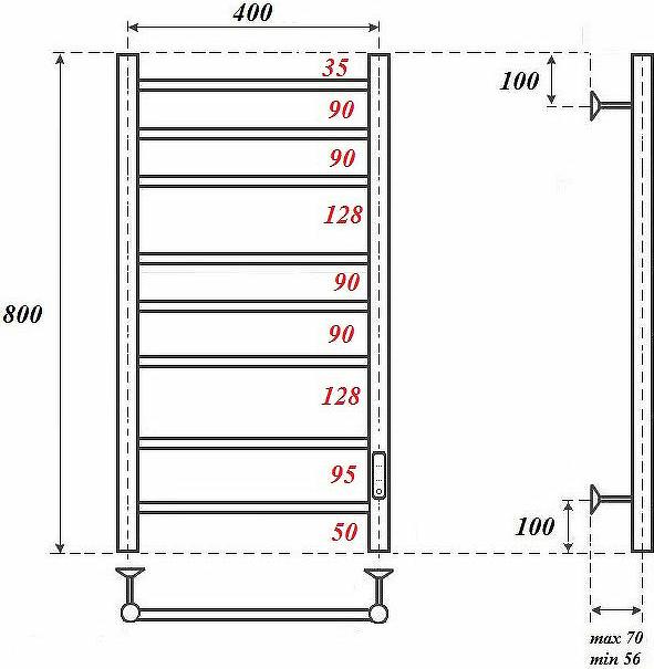 Полотенцесушитель электрический Point PN10848 П8 400x800 диммер справа, хром