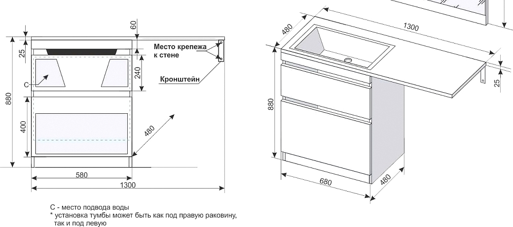 Тумба с раковиной Style Line Даллас 130 Люкс Plus напольная белая