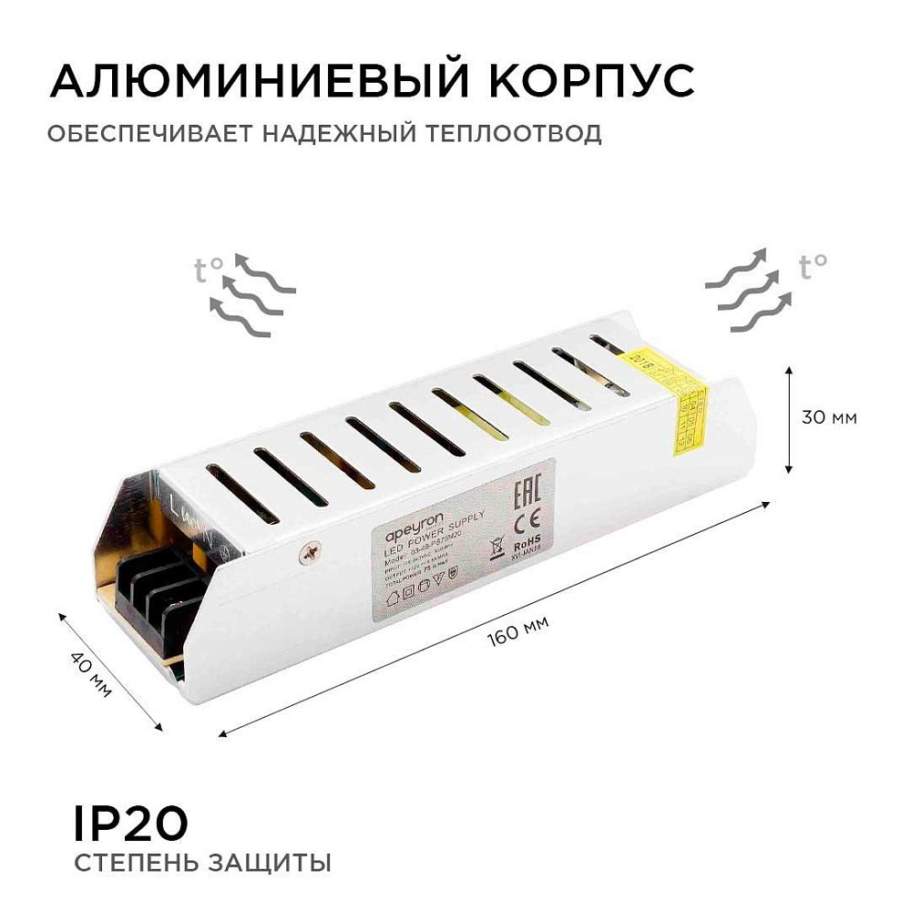 Блок питания Apeyron 12V 75W IP20 6,25A 03-48