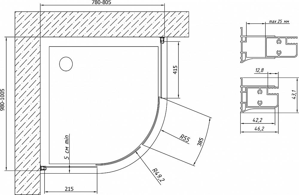 Душевой уголок Vegas Glass ZS-F 100*80 05 01, профиль бронза, стекло прозрачное