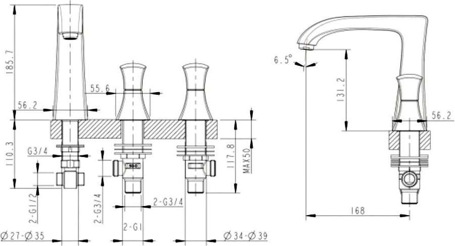 Смеситель на борт ванны Bravat Whirlpool F578112С-1, хром