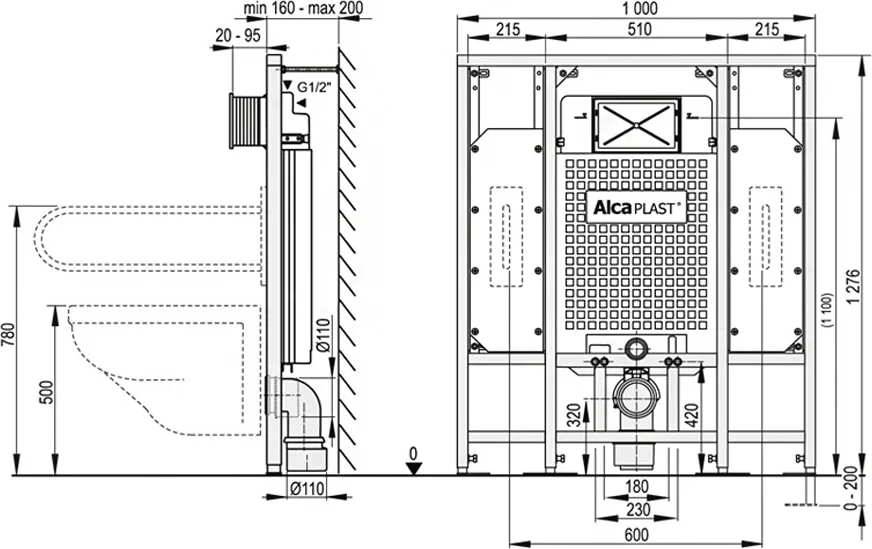 Система инсталляции для унитазов AlcaPlast A101 Sadromodul AM101/1300H