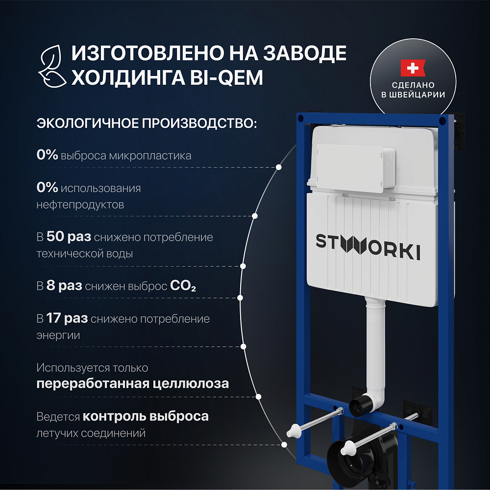 Комплект Унитаз подвесной STWORKI Ноттвиль SETK3104-2616 безободковый, с микролифтом, черный + Инсталляция + Кнопка 230822 хром глянцевый