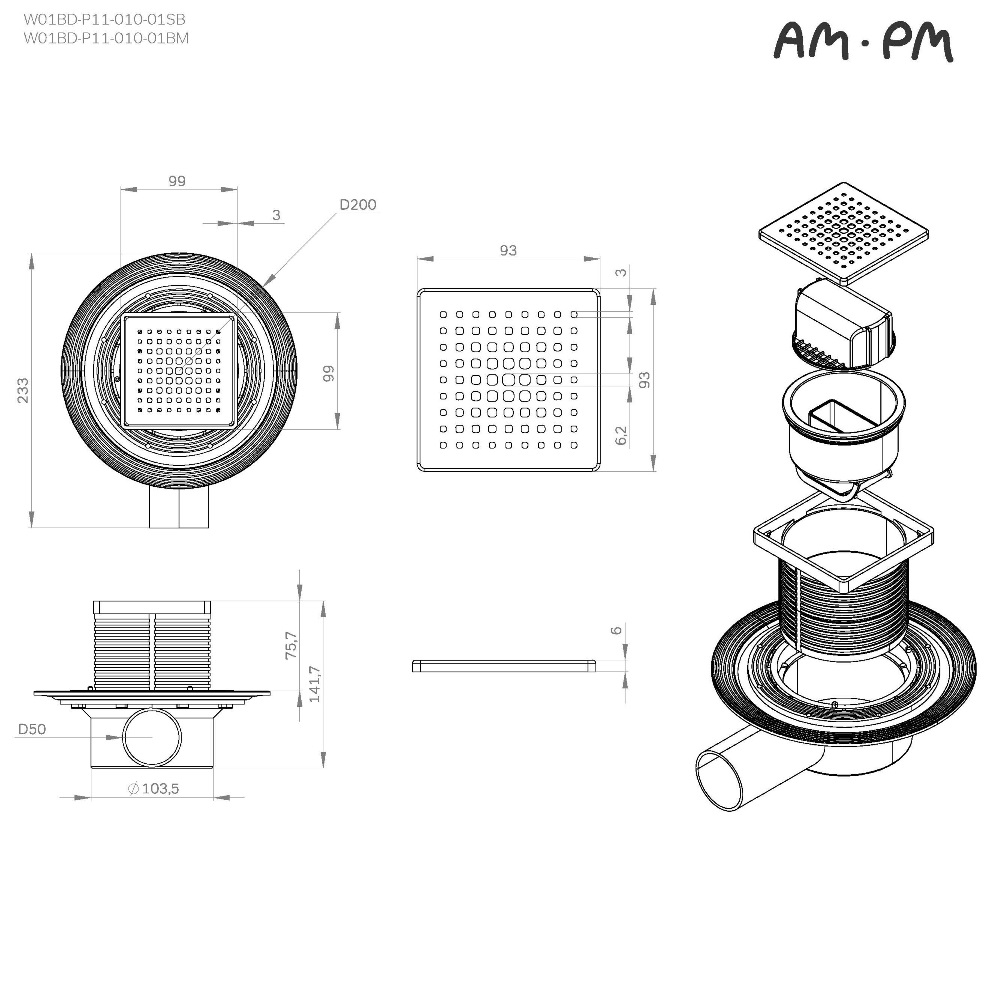 Душевой трап AM.PM MasterFlow 10 W01BD-P11-010-01SB хром