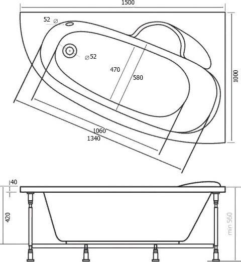 Акриловая ванна Alpen Terra R 150х100 AVA0042