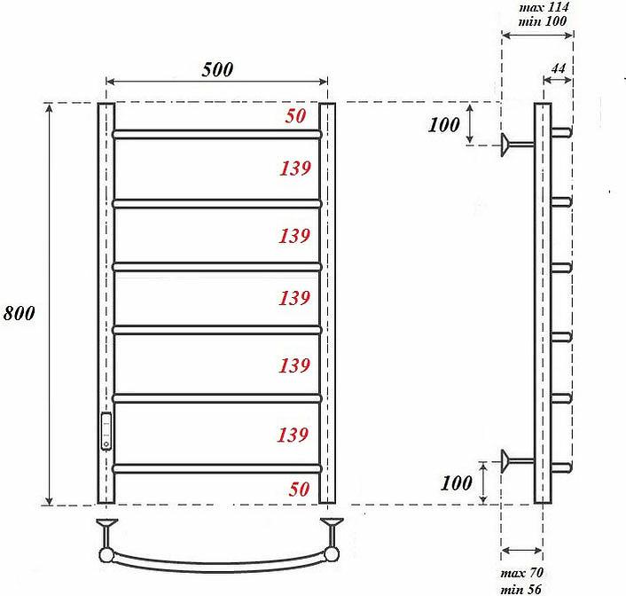 Полотенцесушитель электрический Point PN04758 П6 500x800 диммер слева, хром