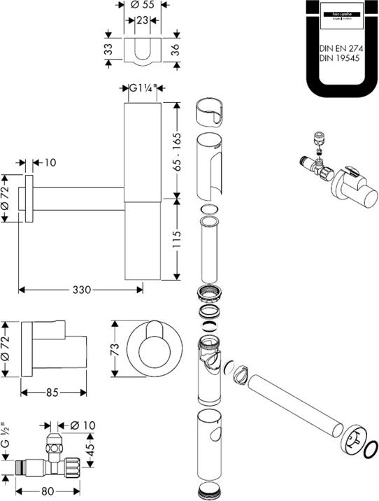 Вентиль Hansgrohe 13954000 с кожухом, хром