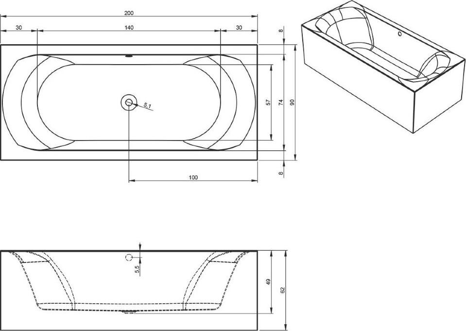 Акриловая ванна Riho Linares 200x90 L B144012005 без гидромассажа