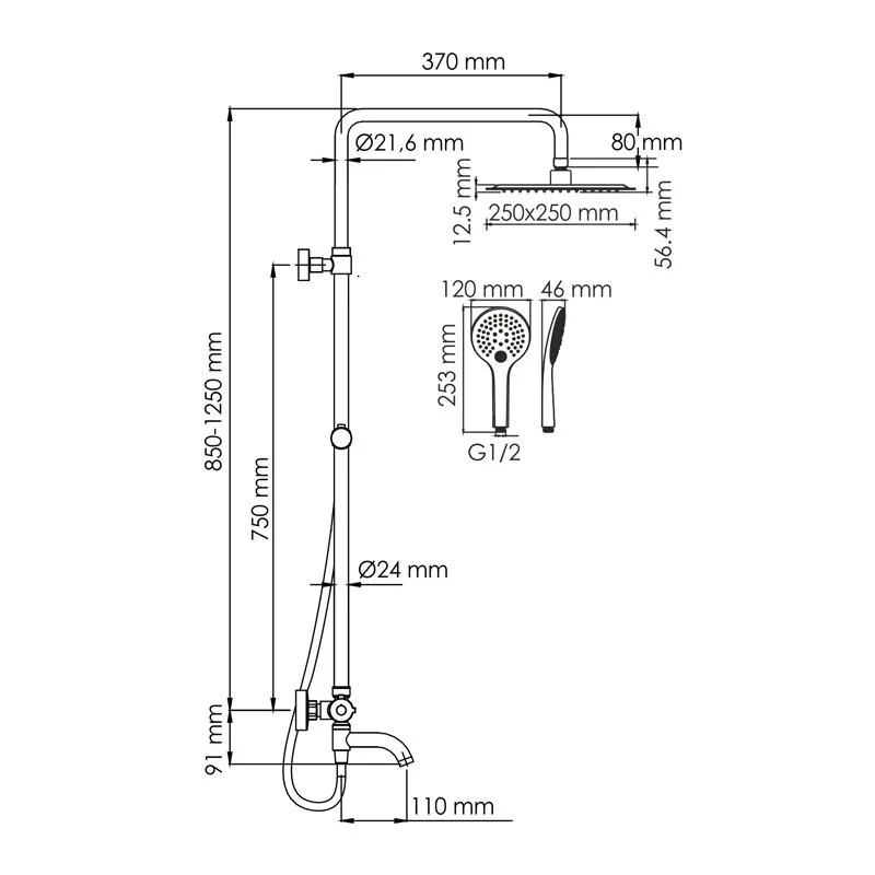 Душевая система WasserKRAFT серия A A188.254.155.WM Thermo белый