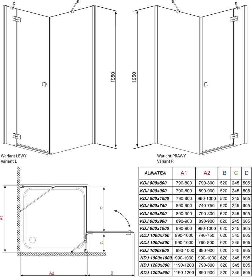 Душевой уголок Radaway Almatea KDJ 90x90 R 32102-01-01NR