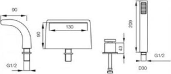 Смеситель на борт ванны на 4 отверстия хром Vega Onda 91A1715125