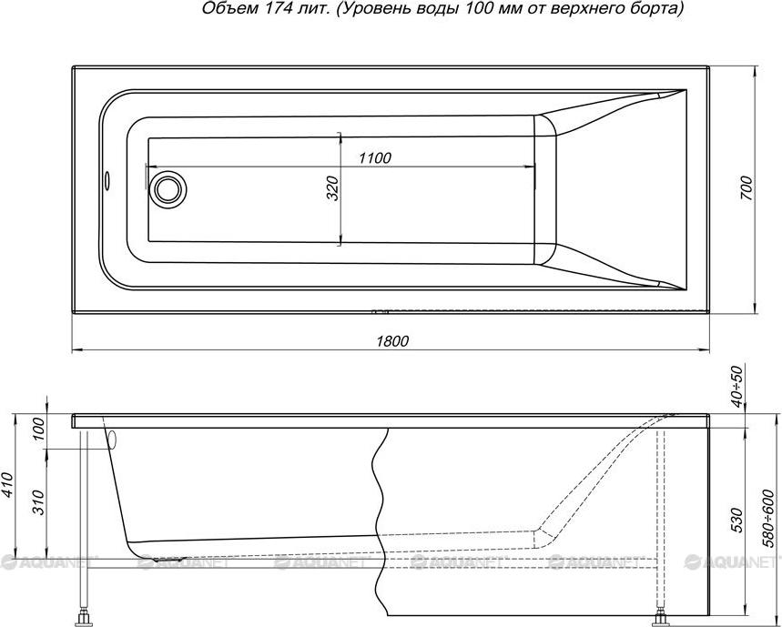 Акриловая ванна Aquanet Bright 180х70 см 216662 белый глянец