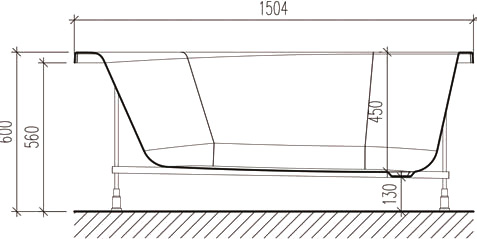 Акриловая ванна STWORKI Нюборг 150x75 см, с каркасом