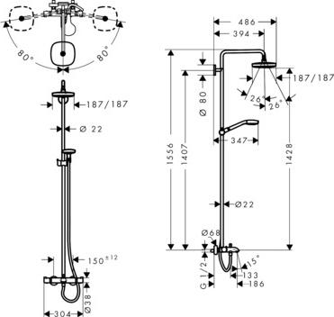 Душевая система Hansgrohe Croma Select E 180 2 jet 27352400, хром