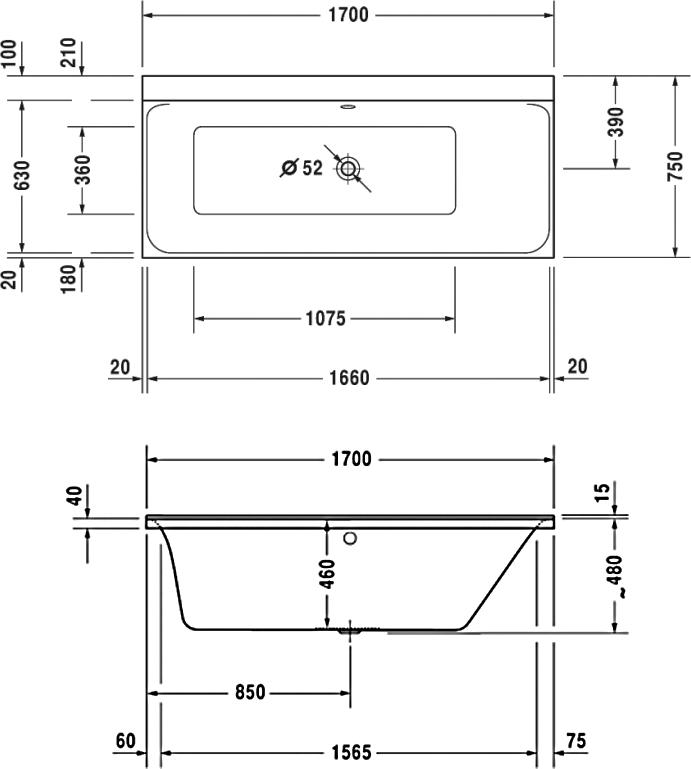 Акриловая ванна Duravit P3 Comforts DX 700376 R 170х75 700376000000000+790100000000000