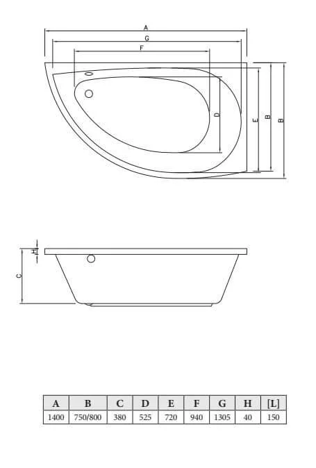 Акриловая ванна C-Bath Aqua CBA00301L белый