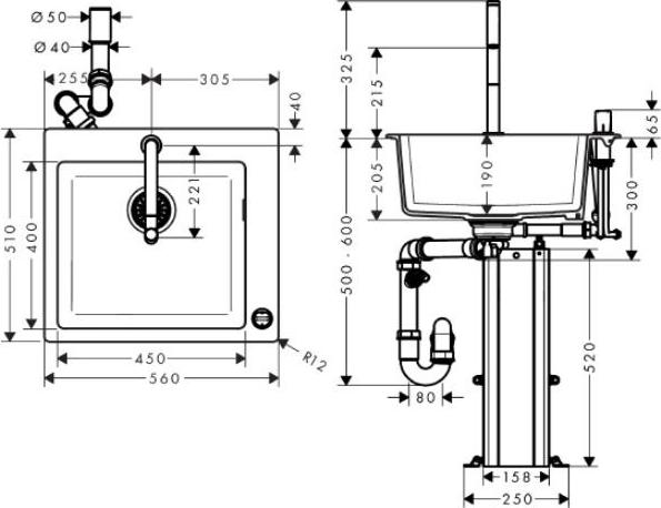 Кухонная мойка с встроенным смесителем Hansgrohe C51-F450-06 43217000