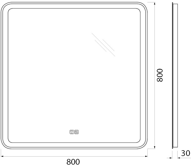 Зеркало с подсветкой и подогревом BelBagno SPC-MAR-800-800-LED-TCH-WARM