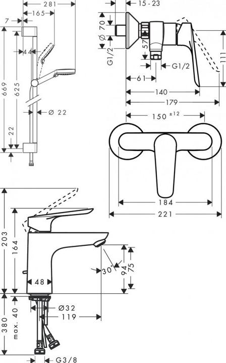 Душевой комплект Hansgrohe SET Logis E 100 (d)